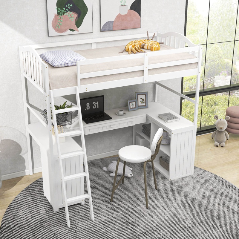 Emy-Leigh Twin 2 Drawer Loft Bed with Built-in-Desk by Harriet Bee