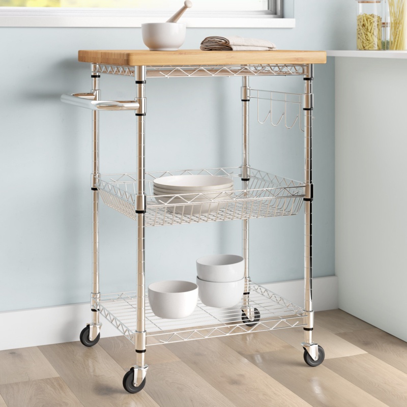Mobile Kitchen Cart with Bamboo Cutting Board