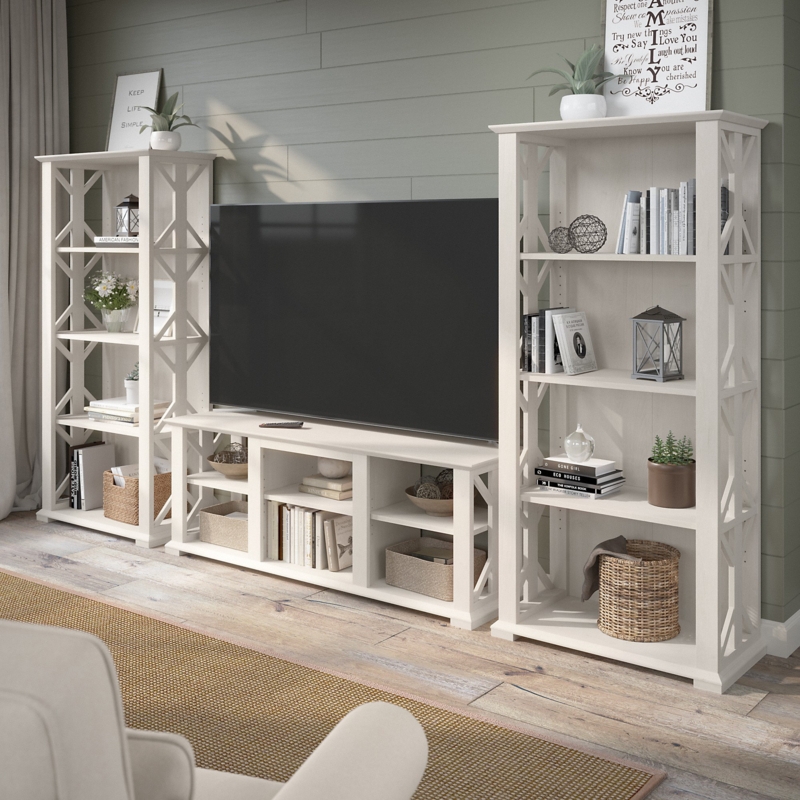 Farmhouse TV Stand for 70 Inch TV with 4 Shelf Bookcase Set