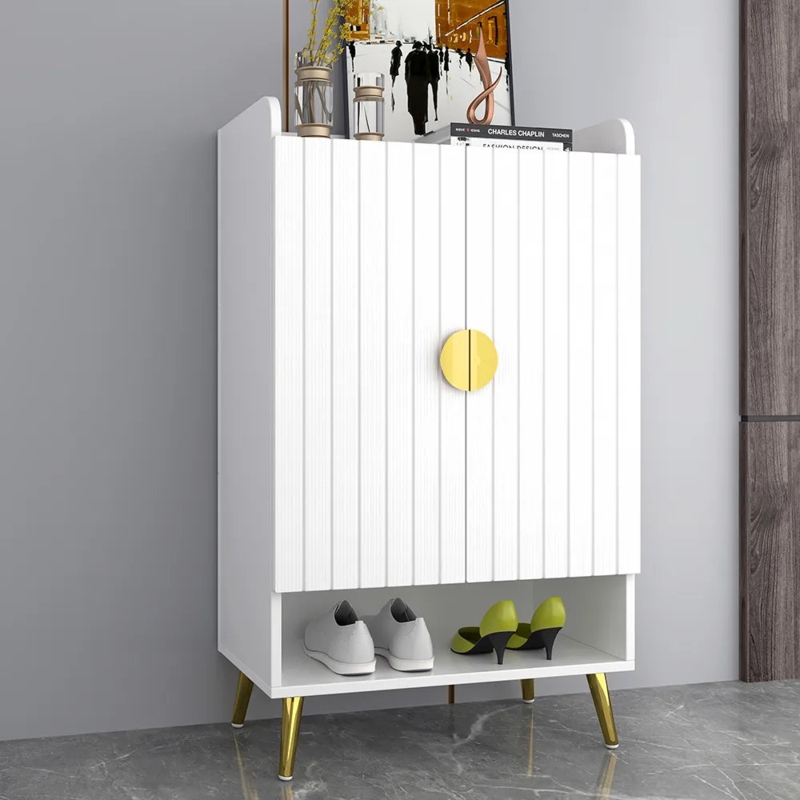 Wood and Gold Semi-Circle Shoe Cabinet