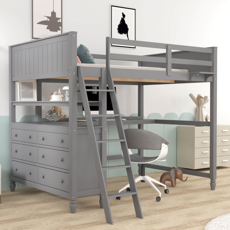 Industrial Bookshelf with Built-In Desk