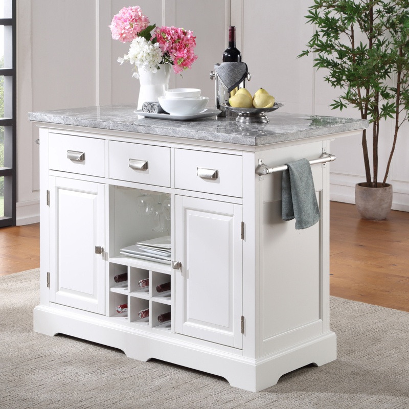 Erichsen 48'' Wide Rolling Kitchen Island with Marble Top