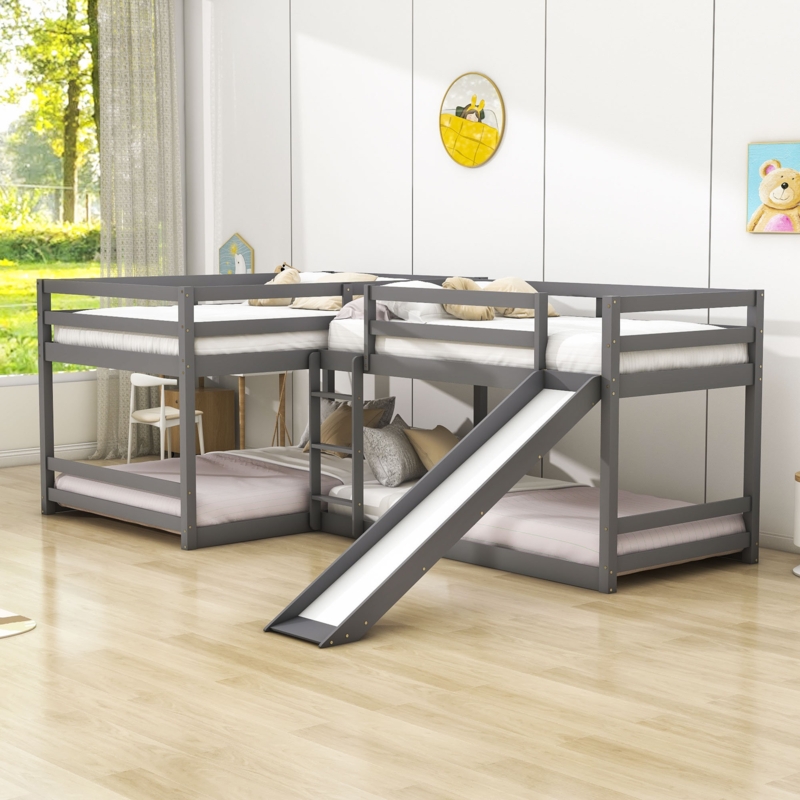 L-Shaped Bunk Bed with Slide
