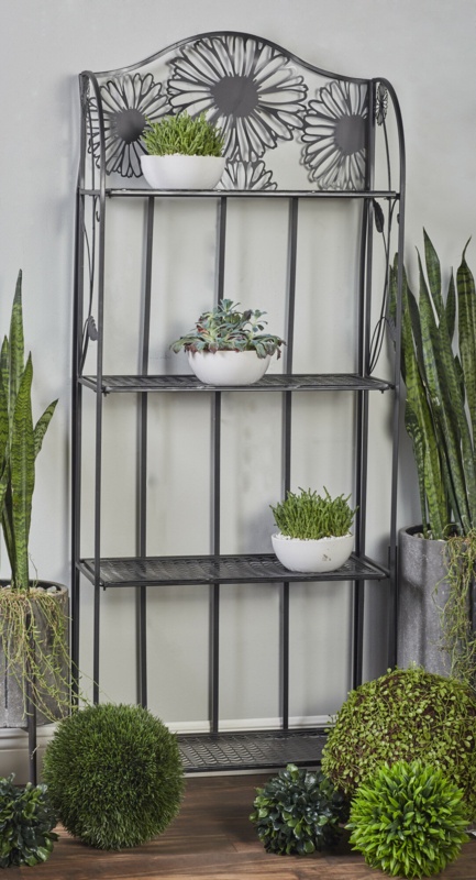 Etna Black Metal Tall Folding 4 Shelves Floral Bakers Rack 22" x 10" x 66"