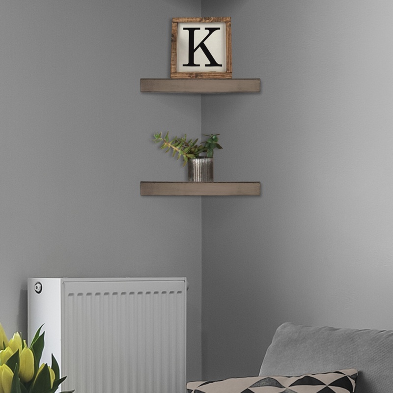 Euclide Wood Corner 2 Piece Wall Shelf Set