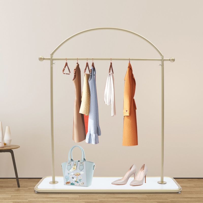 Iron Garment Rack with Wooden Shelf