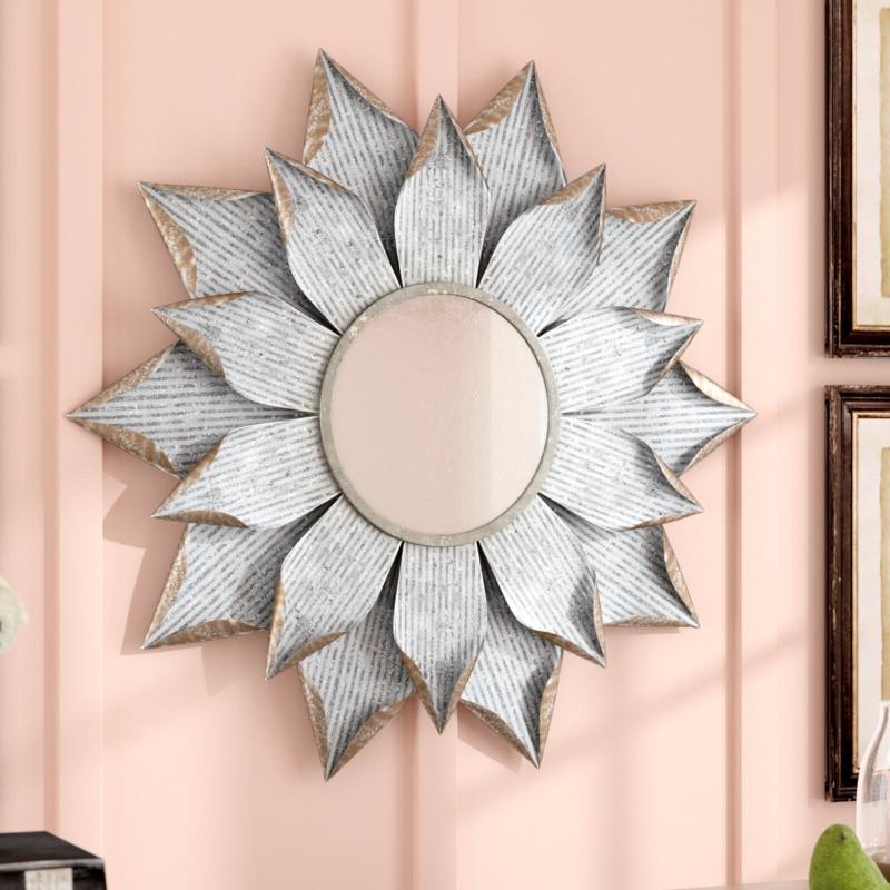 Sunburst Metal and Glass Wall Mirror