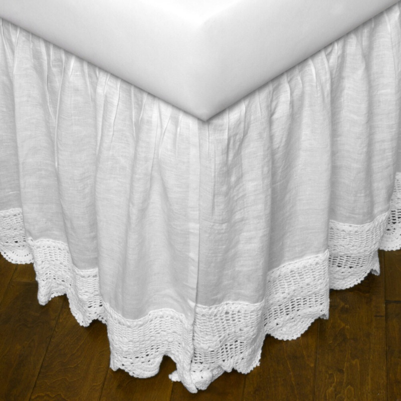 Scalloped Linen Bed Skirt with Crochet Edging