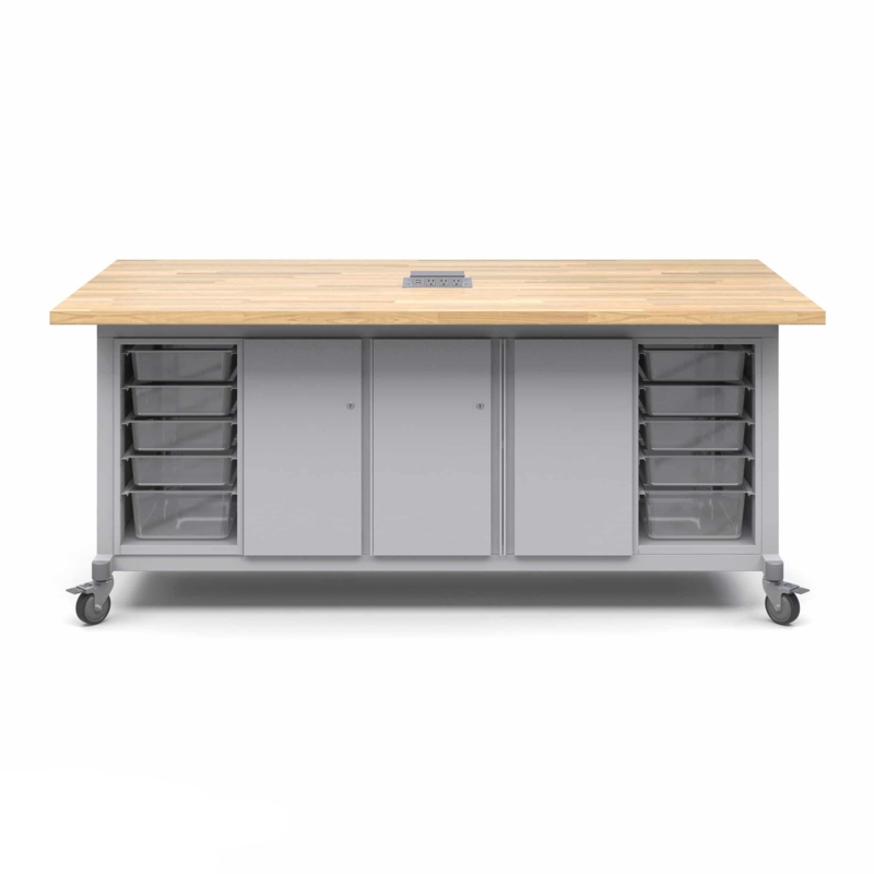Maker Table with Butcher Block Top and Storage Modules