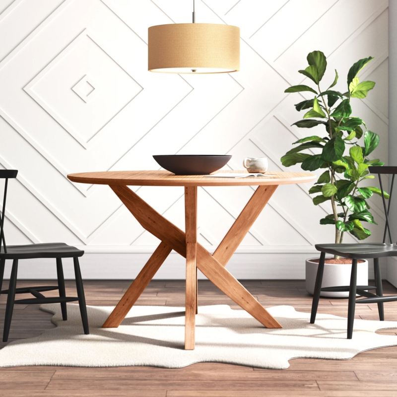 Modern Round Birch Dining Table with Pedestal Base