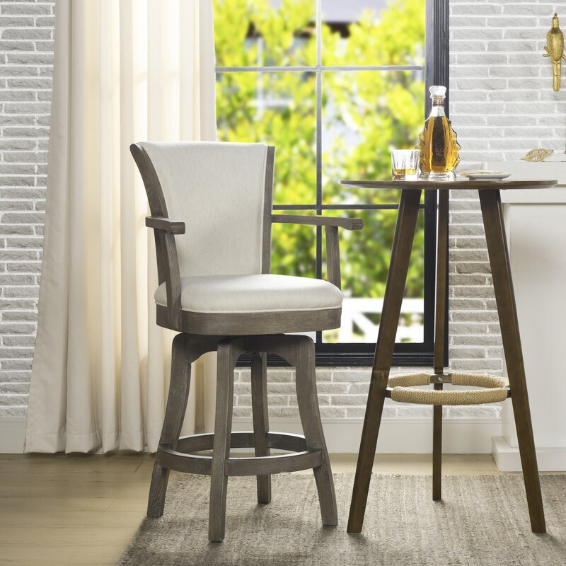 Farmhouse Wooden Bar Stool with Back and Arms