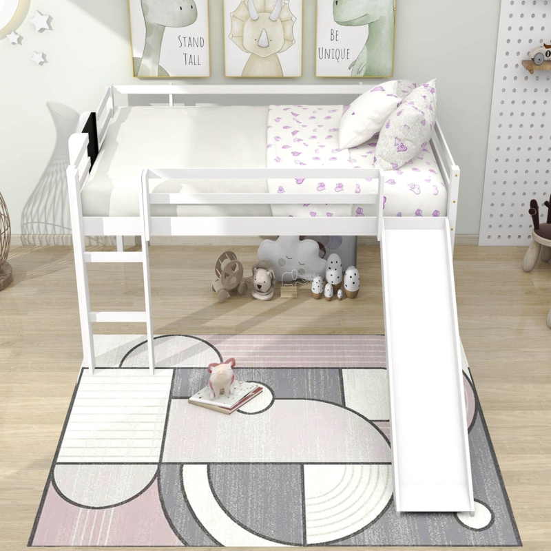 Loft Bed with Blackboard, Slide, and Chalk Slot