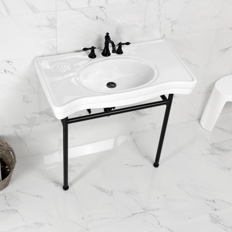 Ceramic Console Sink Set with Stainless Steel Legs