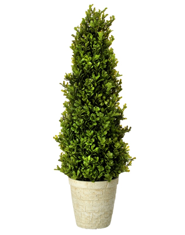 Faux Boxwood Topiary in Cement Planter