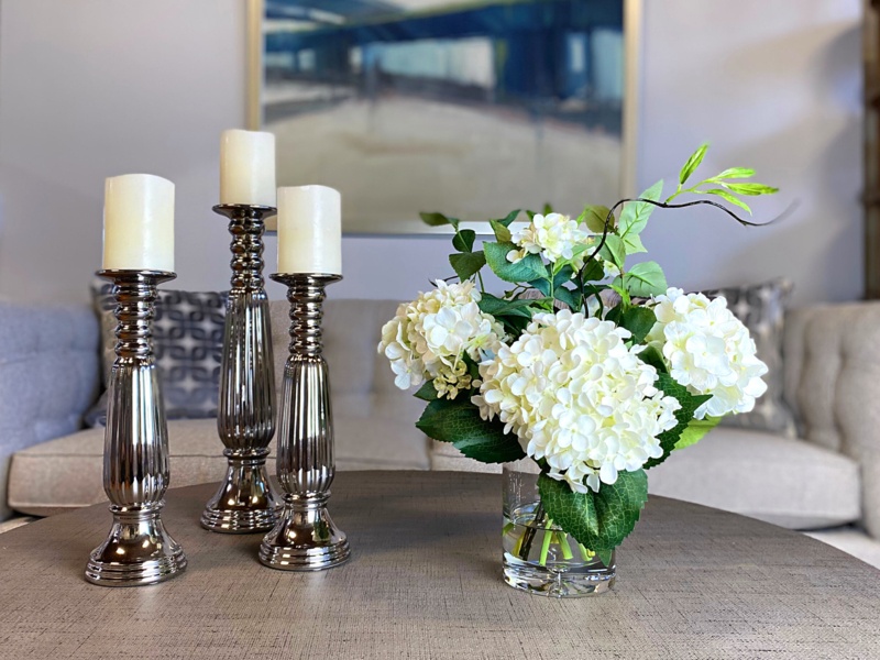 Faux Hydrangea Centerpiece in Vase
