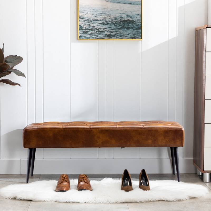 Tufted Faux Leather Bench