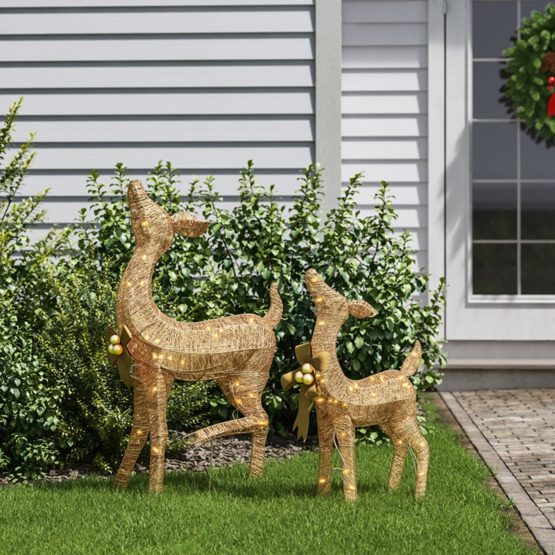 Fawn and Doe Decoration Figurine Lighted Display Set
