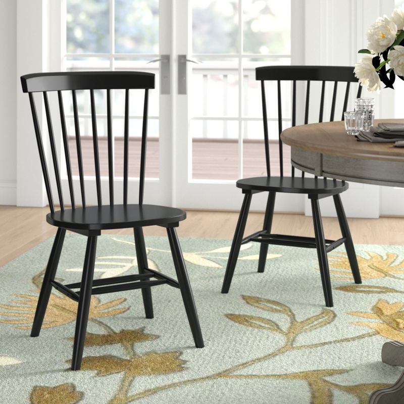 Fayann Solid Wood Slat Back Side Chair in Black