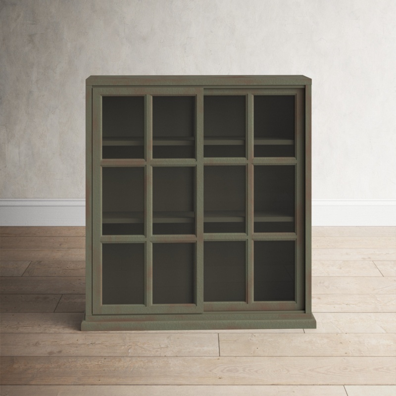 Transitional Elmwood Bookcase with Sliding Glass Doors