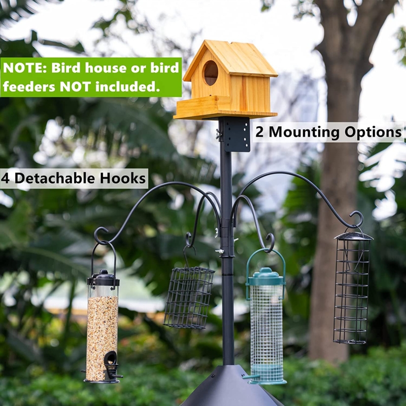 Bird Feeder Pole with Adjustable Hooks