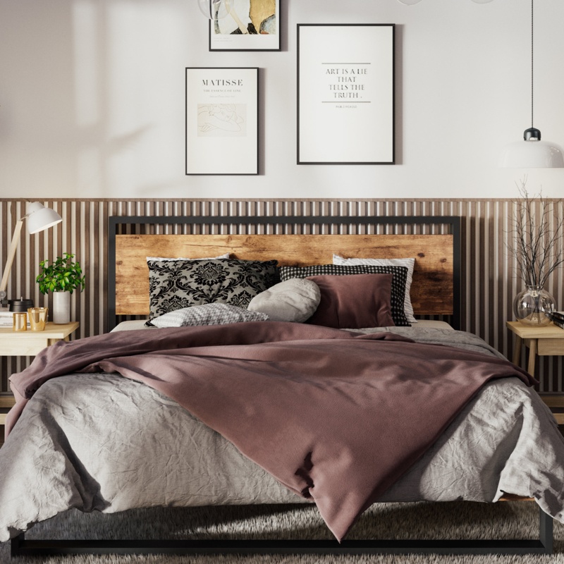 Fenham Rustic Brown Metal Bed Frame