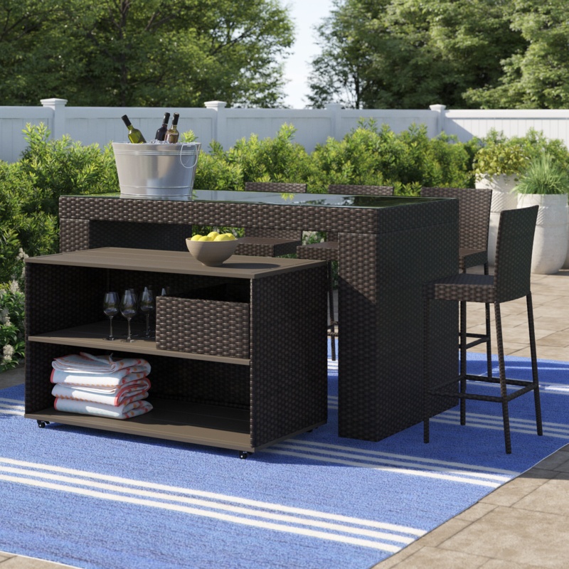 Fernando Sol 72 Outdoor™ Bar Set with Aluminum Frame and Wicker Outer Material