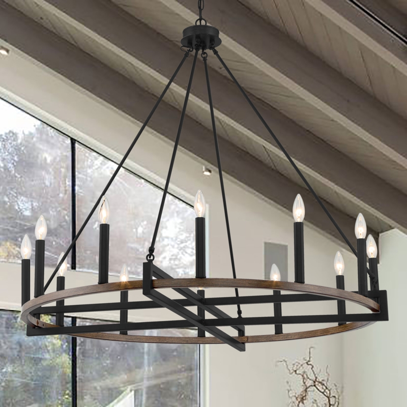 12-Light Candle Style Wagon Wheel Chandelier