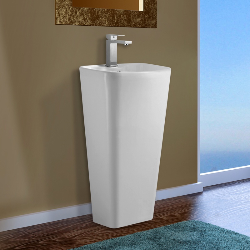 Fine Fixtures 33'' Tall Ceramic Rectangular Pedestal Bathroom Sink with Overflow