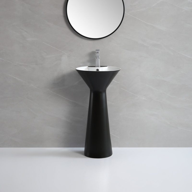 Fine Fixtures 34.62'' Tall Ceramic Circular Pedestal Bathroom Sink with Overflow