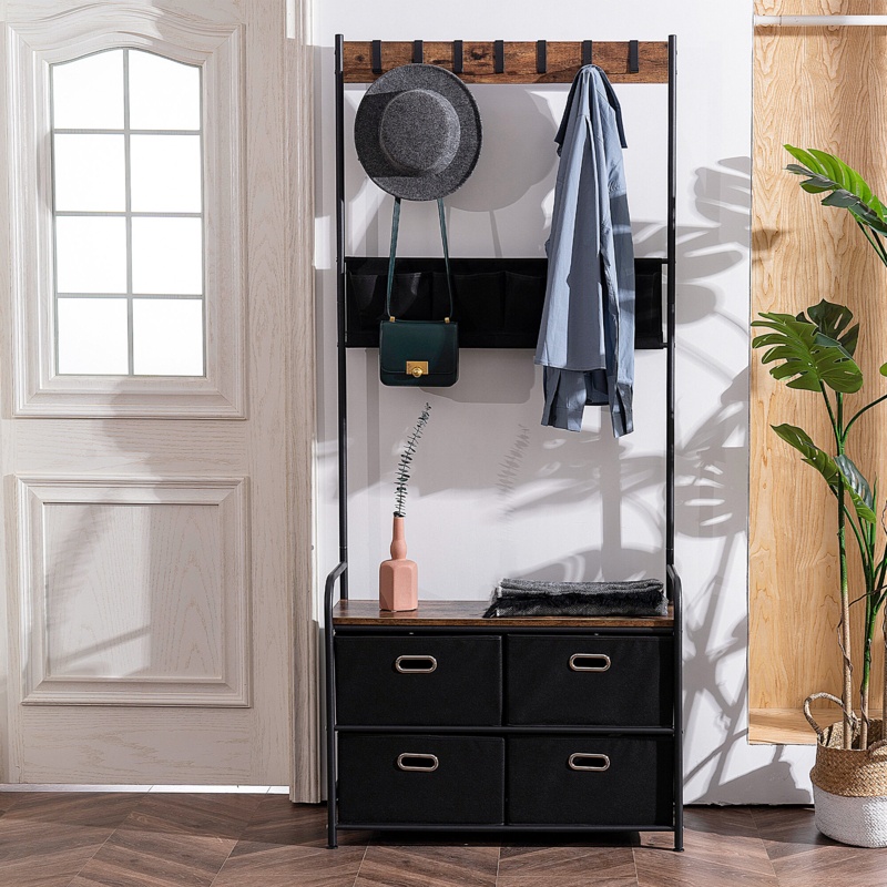 Fionnula 31.5'' Wide Steel Hall Tree with Bench and Shoe Storage