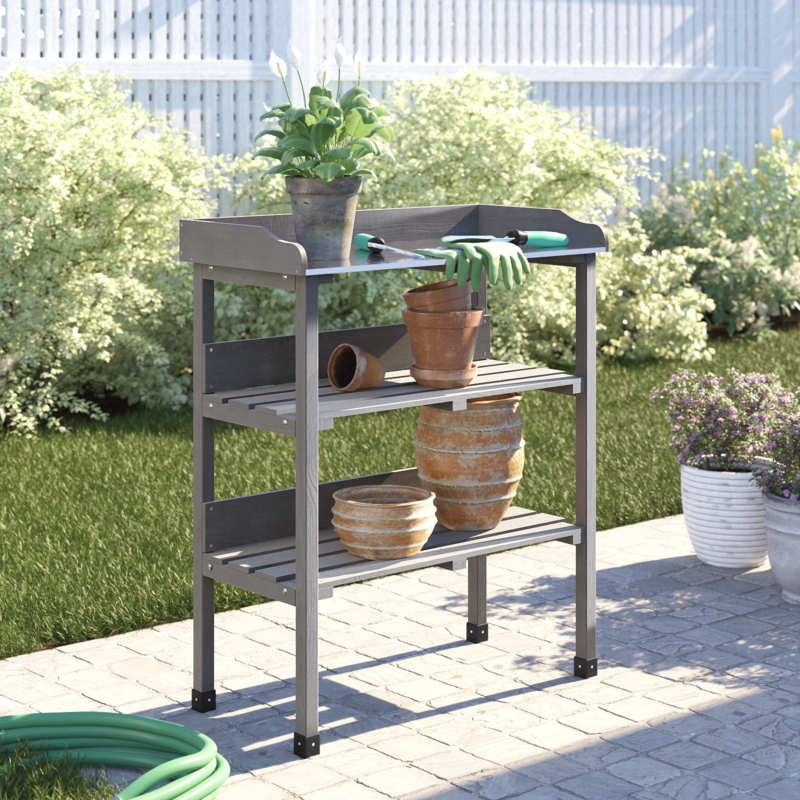 Wooden Farmhouse-Style Potting Bench