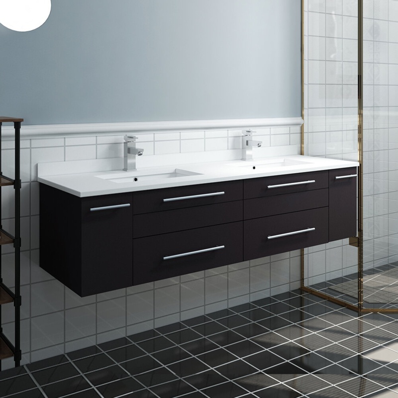 Fite 60'' Wall Mounted Double Bathroom Vanity with Quartz Vanity Top