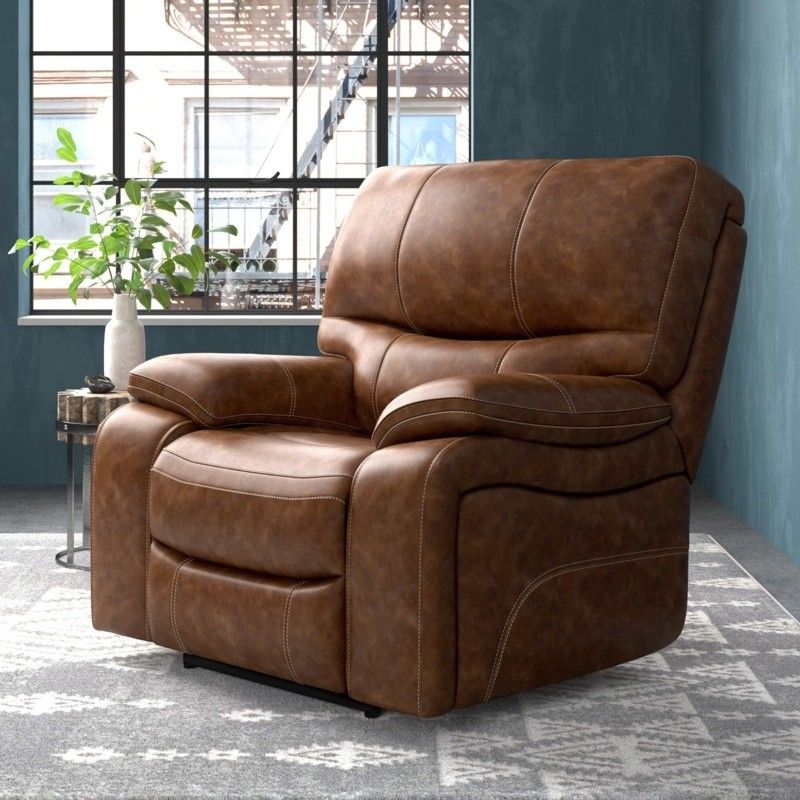 Flagg Genuine Top Grain Leather 41" Wide Power Standard Recliner