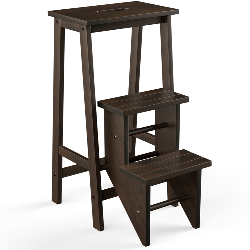 Fletchley 3 - Step Rubber Wood Folding Ladder Bench