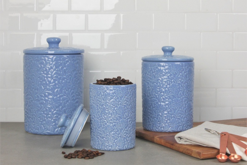 Fleur Embossed 3 Piece Kitchen Canister Set