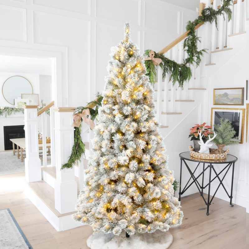 Snow-Dusted Artificial Christmas Tree with LED Lights
