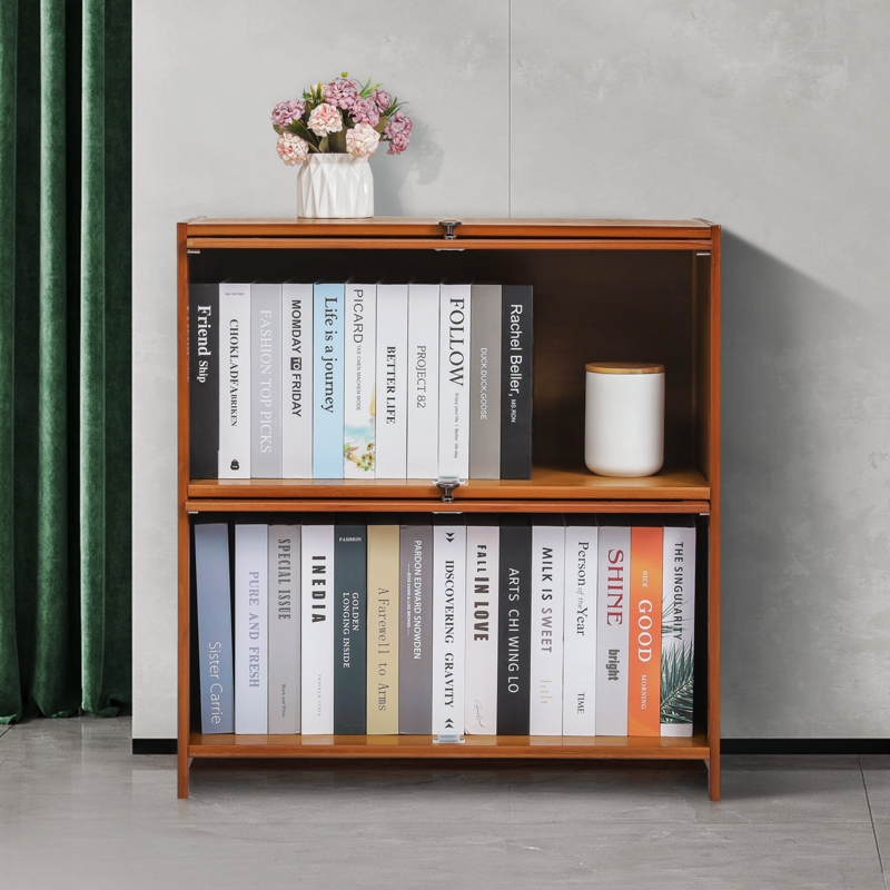 Natural Bamboo Bookcase with Pull-Down Door