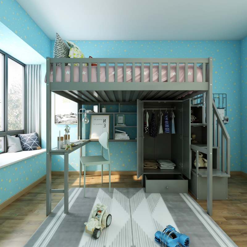 Full Loft Bed with Storage Stairs and Desk