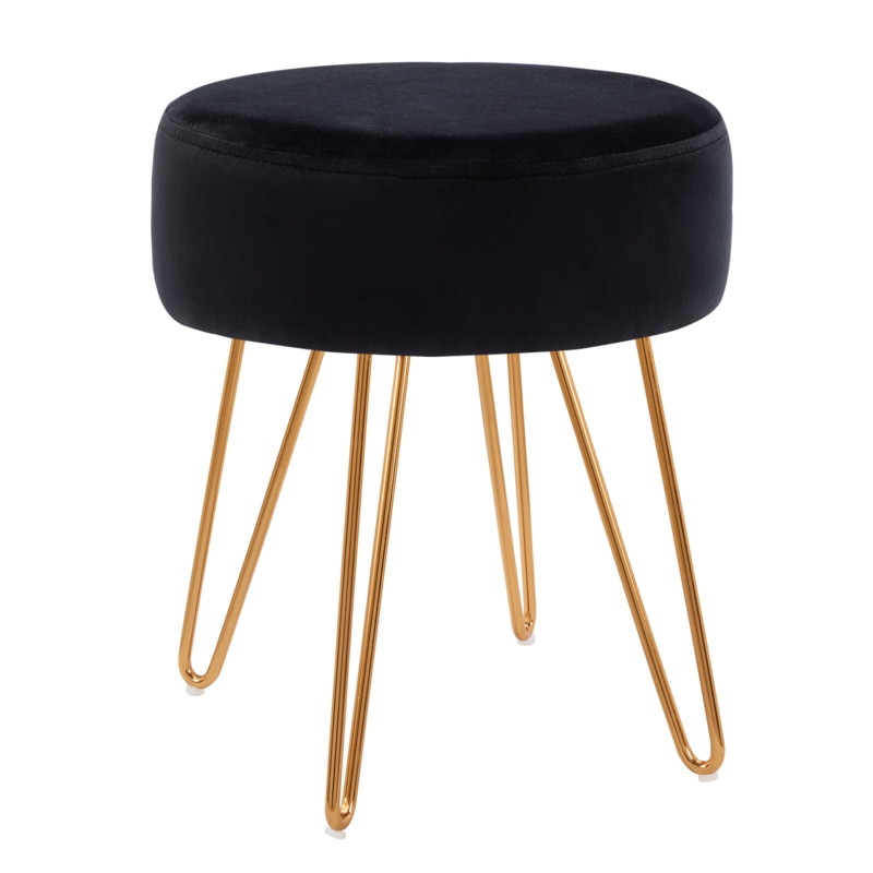 17.7" Tall Iron Vanity Stool with Velvet Upholstery