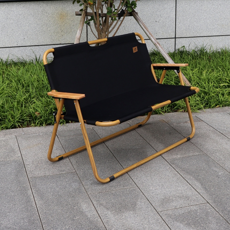 Foldable Light Bench for Two with Wooden Armrests