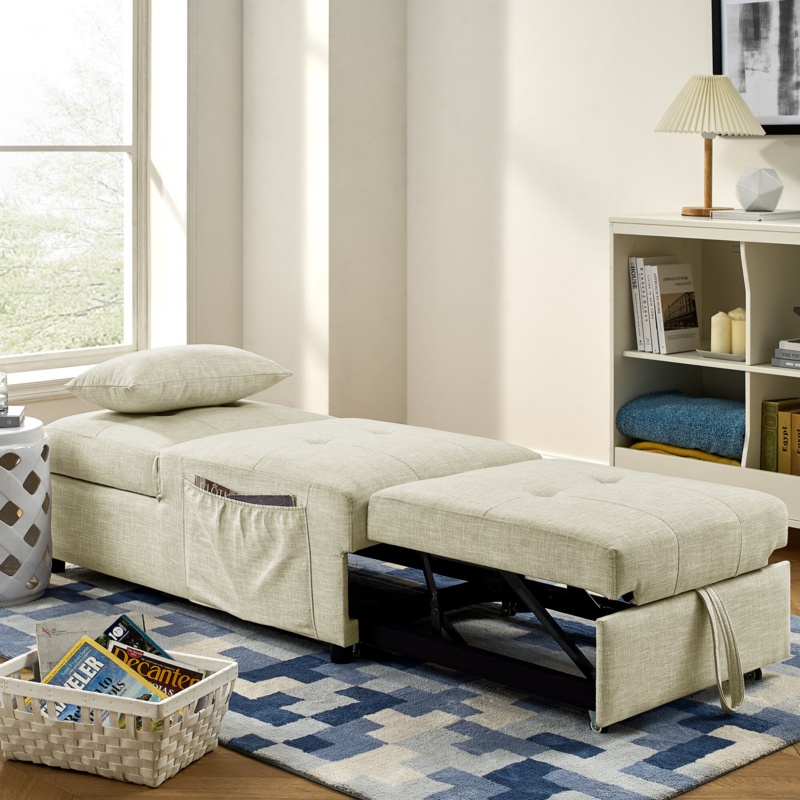 Folding Ottoman Sleeper Sofa Bed, 4 In 1 Function Upholstered Ottoman