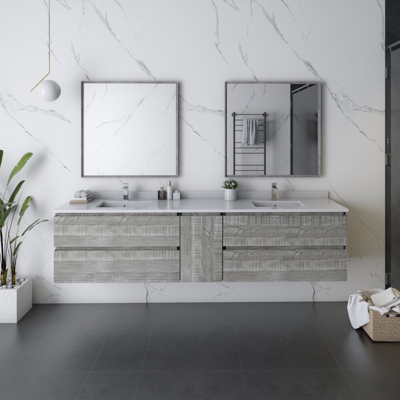 Formosa 84'' Wall Mounted Double Bathroom Vanity with Quartz Vanity Top