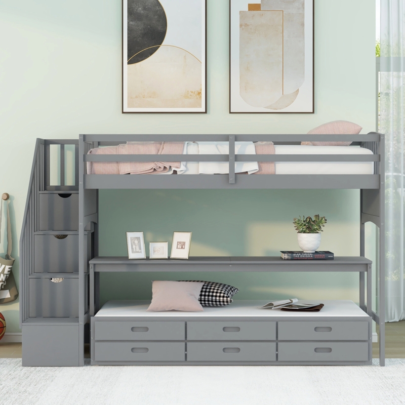 Stairway Twin XL Loft Bed with Trundle and Storage