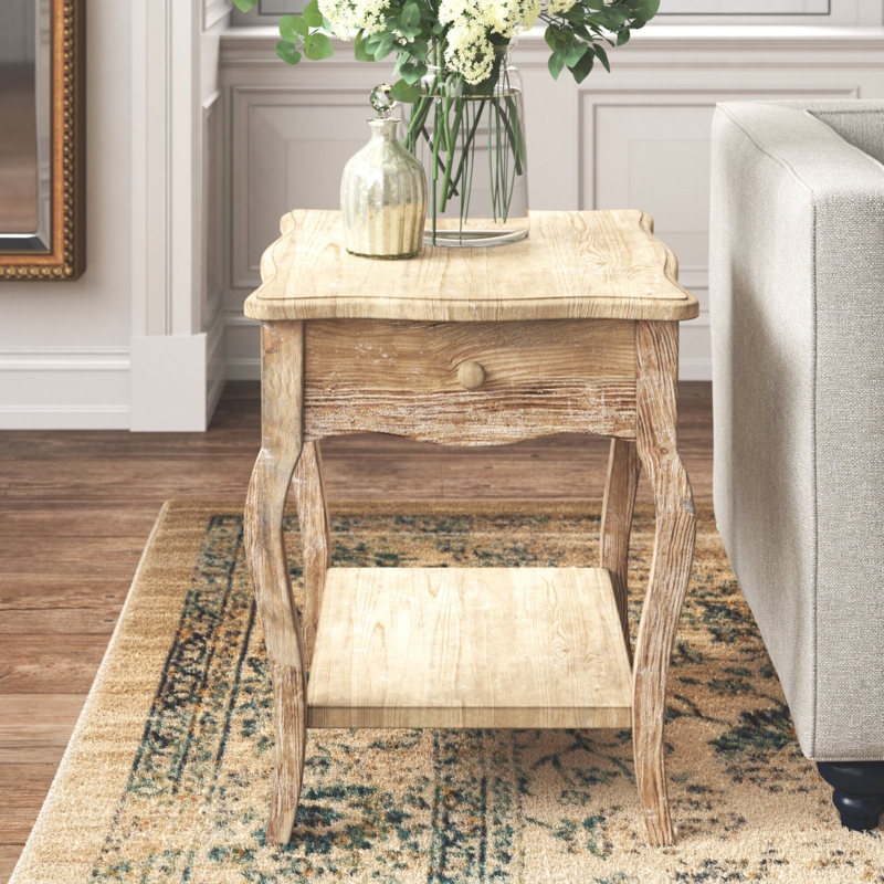 Reclaimed Wood End Table with Drawer and Shelf