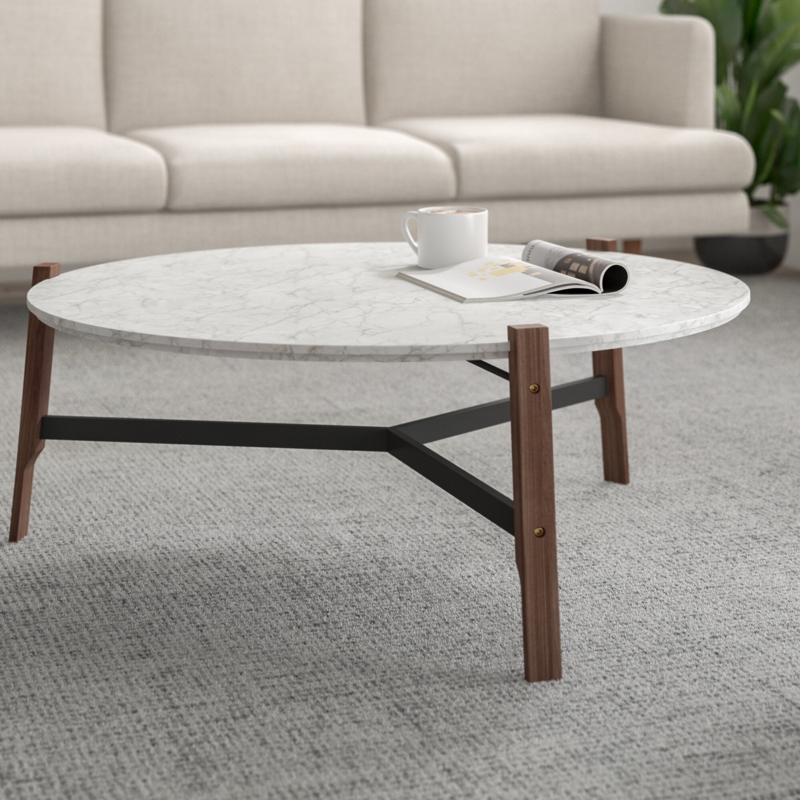 Faux Marble Dining Table with Walnut Legs