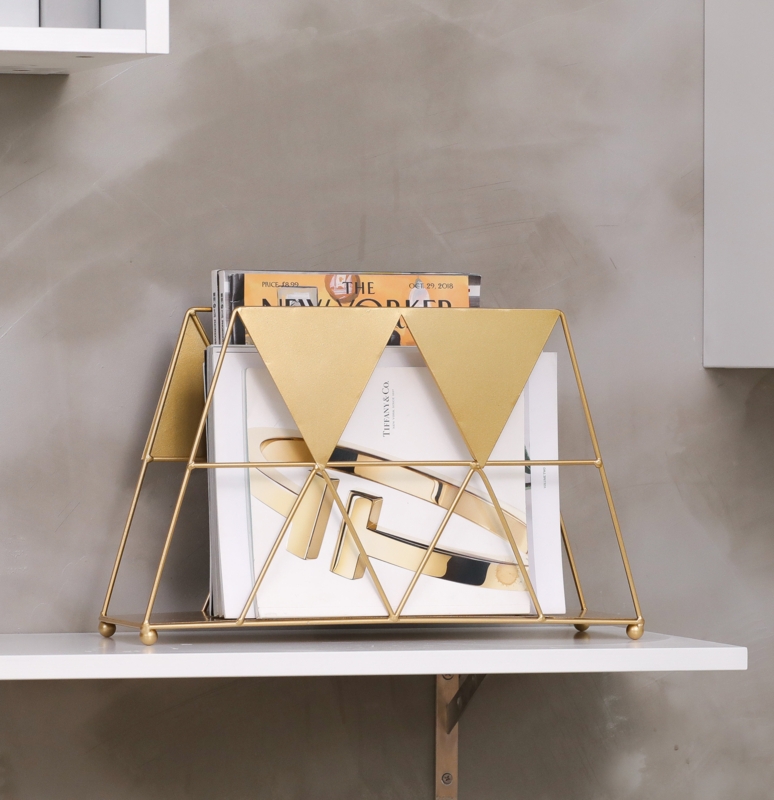 Geometric Gold-Tone Metal Magazine Rack