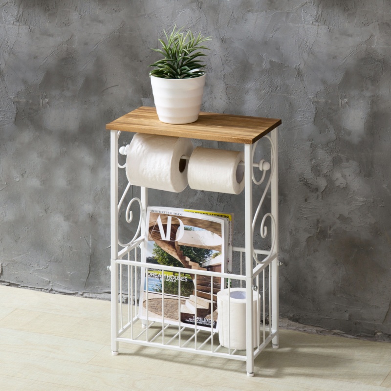 White Metal Scroll Design Bathroom Table