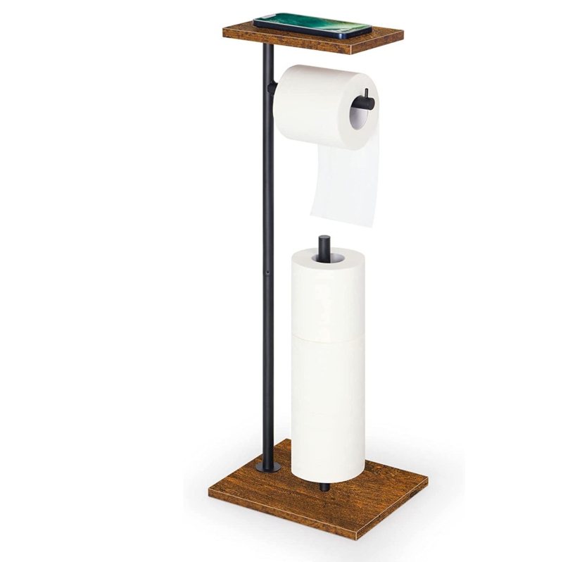 Toilet Paper Holder with Wooden Shelf