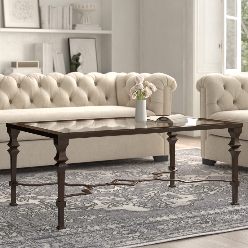 French Provincial Coffee Table with Glass Top