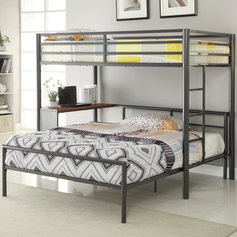 Twin Loft Bed over Full Bunk with Desk